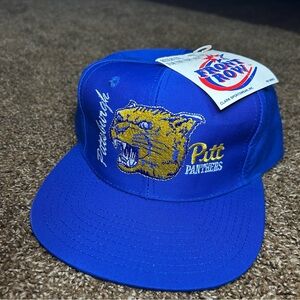 Vtg 90s PITT PANTHERS Snapback Hat NWT Deadstock Blue Script Front Row NCAA